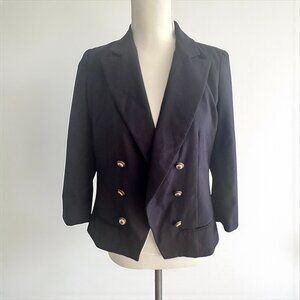 ANTHROPOLOGIE Navy Blue Gold Button Blazer Jacket Size 4